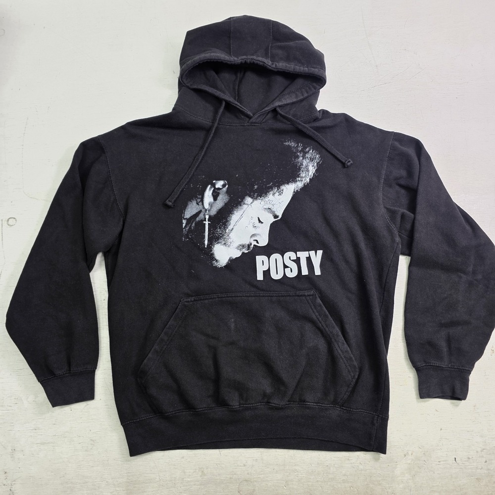 Post Malone POSTY Graphic Pullover Hoodie Men's Size M Black Rap Music Merch GC